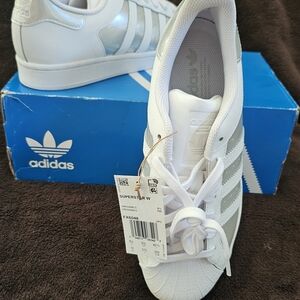 Adidas Women's White and Silver Striped Sneakers